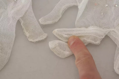Dolce & Gabbana Witte Kristallen Ellebooglange Katoenen Tule Handschoenen