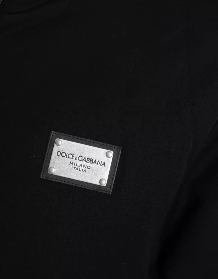Bomber Jacket à capuche en coton noir avec logo Dolce & Gabbana
