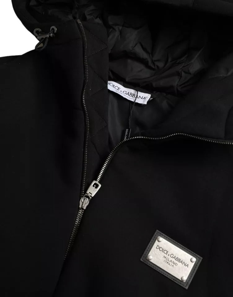 Dolce & Gabbana Zwarte Katoenen Bomberjas Met Capuchon en Logo