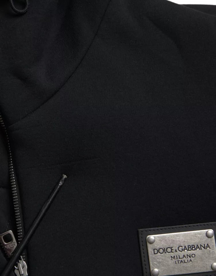 Dolce & Gabbana Zwarte Katoenen Bomberjas Met Capuchon en Logo