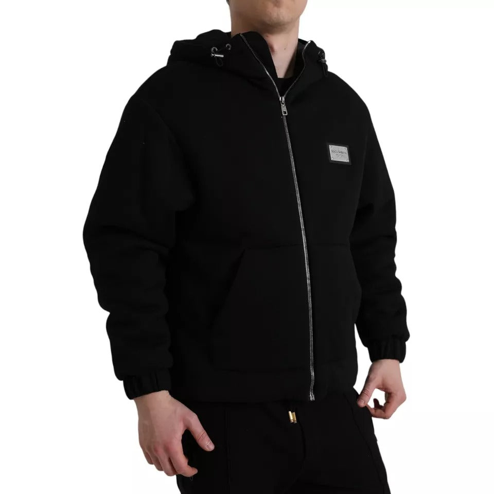 Bomber Jacket à capuche en coton noir avec logo Dolce & Gabbana