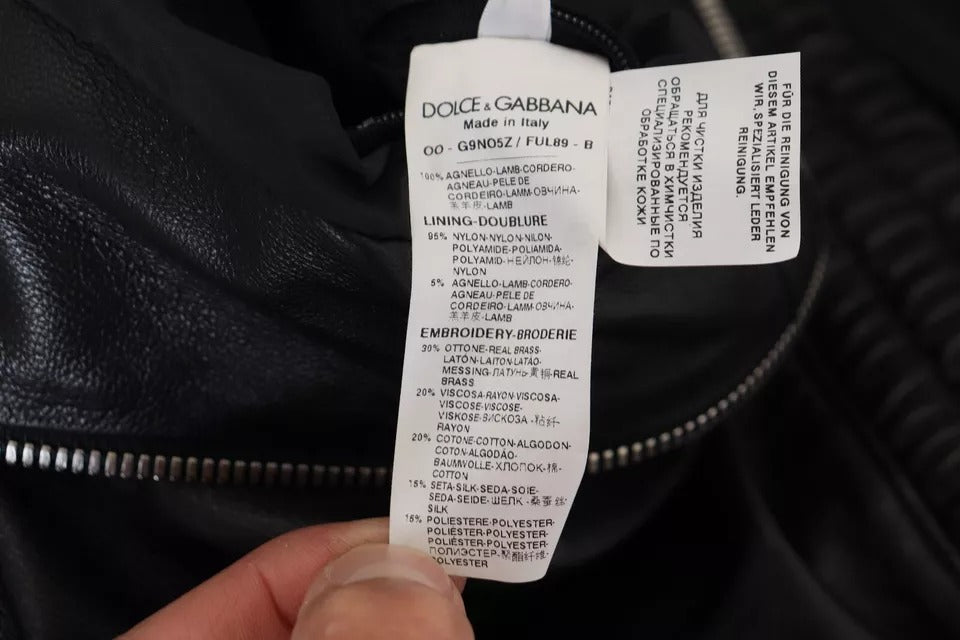 Dolce & Gabbana Veste-blouson en cuir noir avec capuche