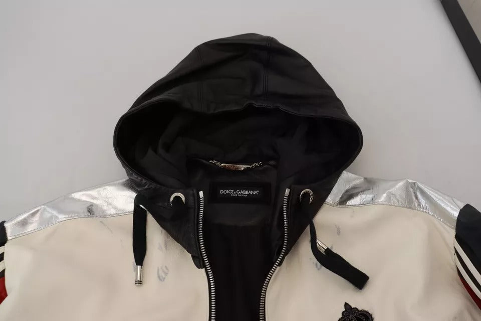 Dolce & Gabbana Veste-blouson en cuir noir avec capuche
