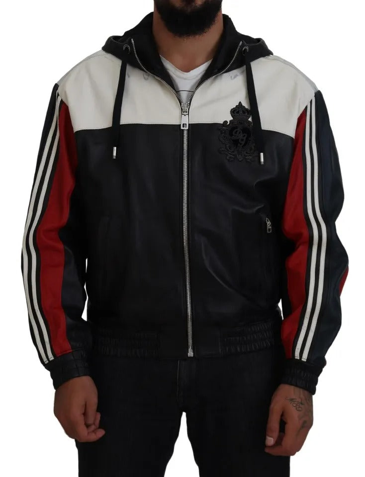 Dolce & Gabbana zwarte leren blouson jas met capuchon