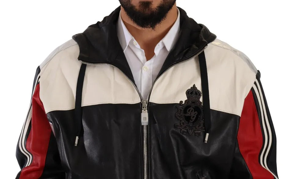 Blouson en cuir noir à capuche de Dolce & Gabbana