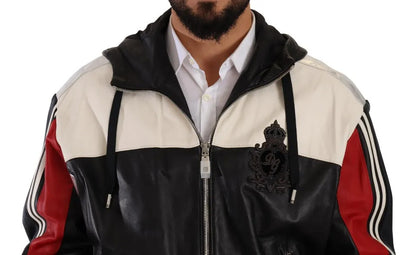 Blouson en cuir noir à capuche de Dolce & Gabbana