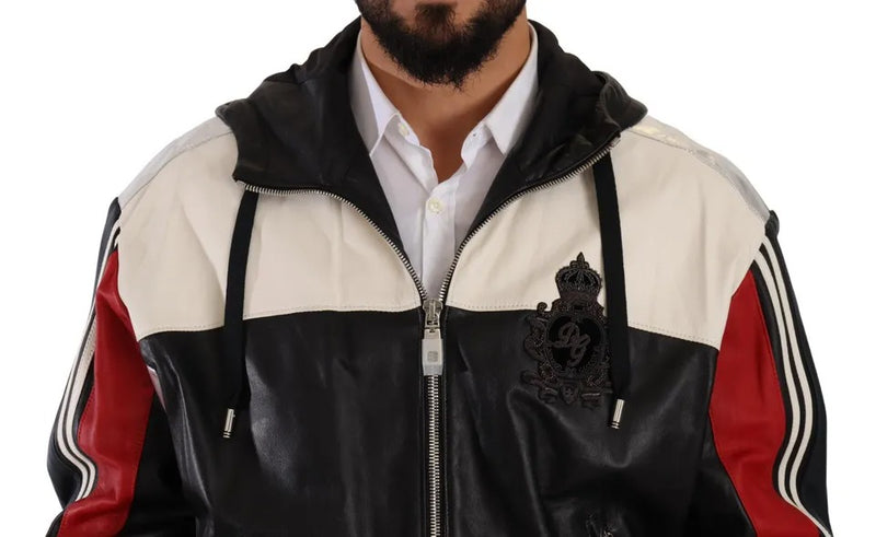 Dolce & Gabbana zwarte leren blousonjas met capuchon