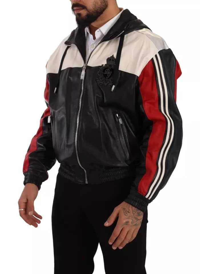 Dolce & Gabbana zwarte leren blousonjas met capuchon
