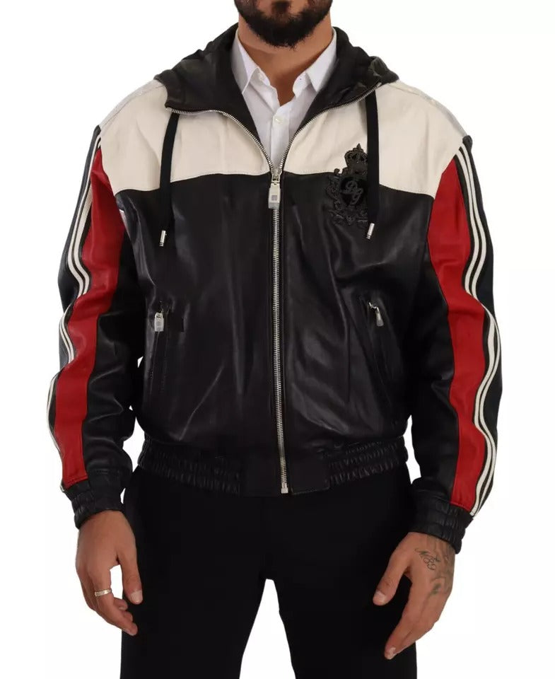 Dolce & Gabbana zwarte leren blousonjas met capuchon