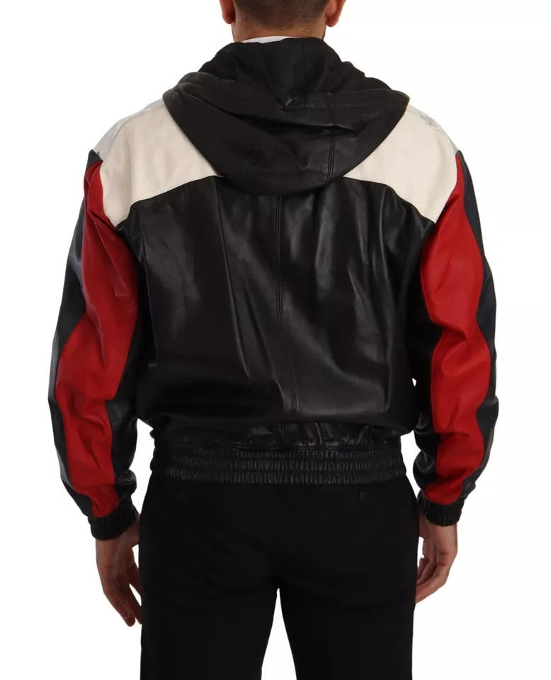 Dolce & Gabbana zwarte leren blousonjas met capuchon