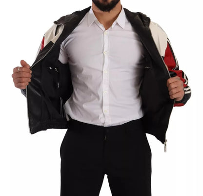 Blouson en cuir noir à capuche de Dolce & Gabbana