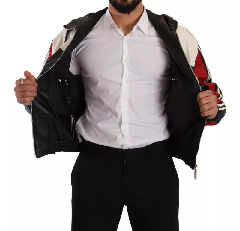 Dolce & Gabbana zwarte leren blousonjas met capuchon