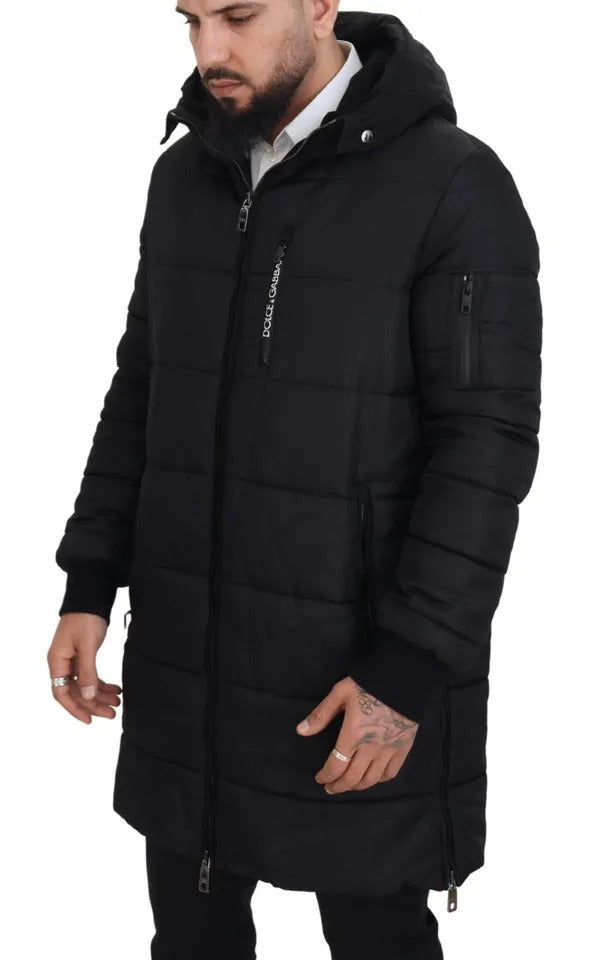 Dolce & Gabbana Zwarte Nylon Parka Jas met Kap, Winterjas