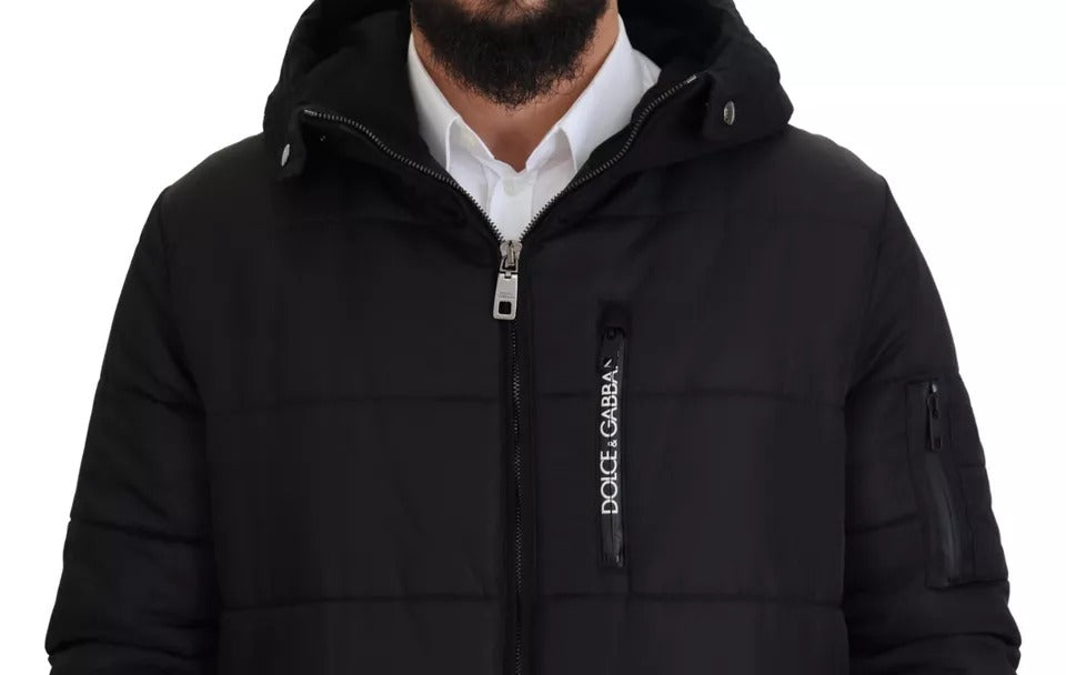 Manteau parka à capuche en nylon noir Dolce & Gabbana - veste d'hiver