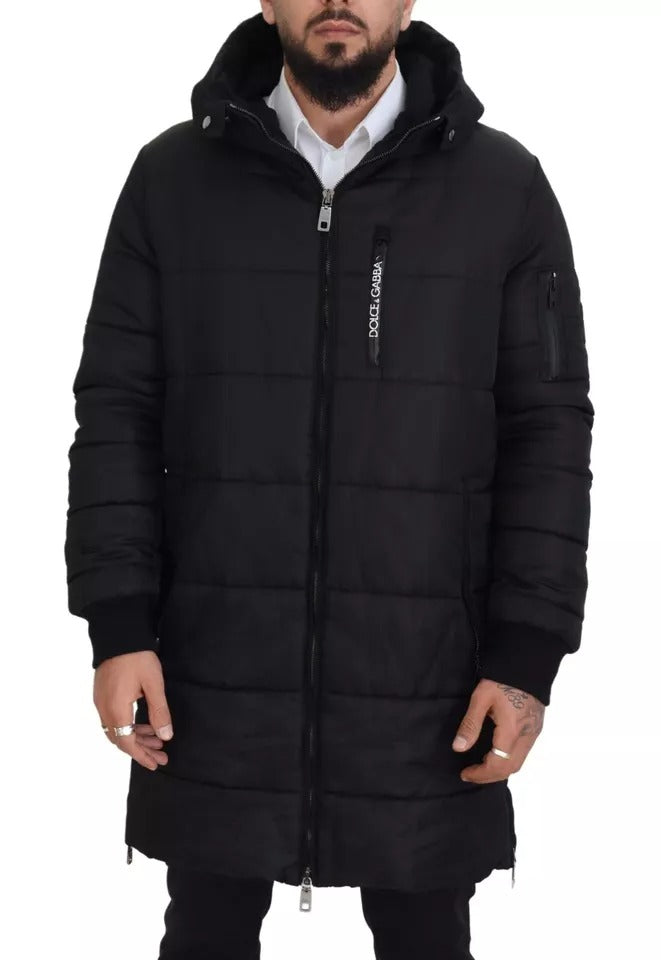 Dolce & Gabbana Zwarte Nylon Parka Jas met Kap, Winterjas
