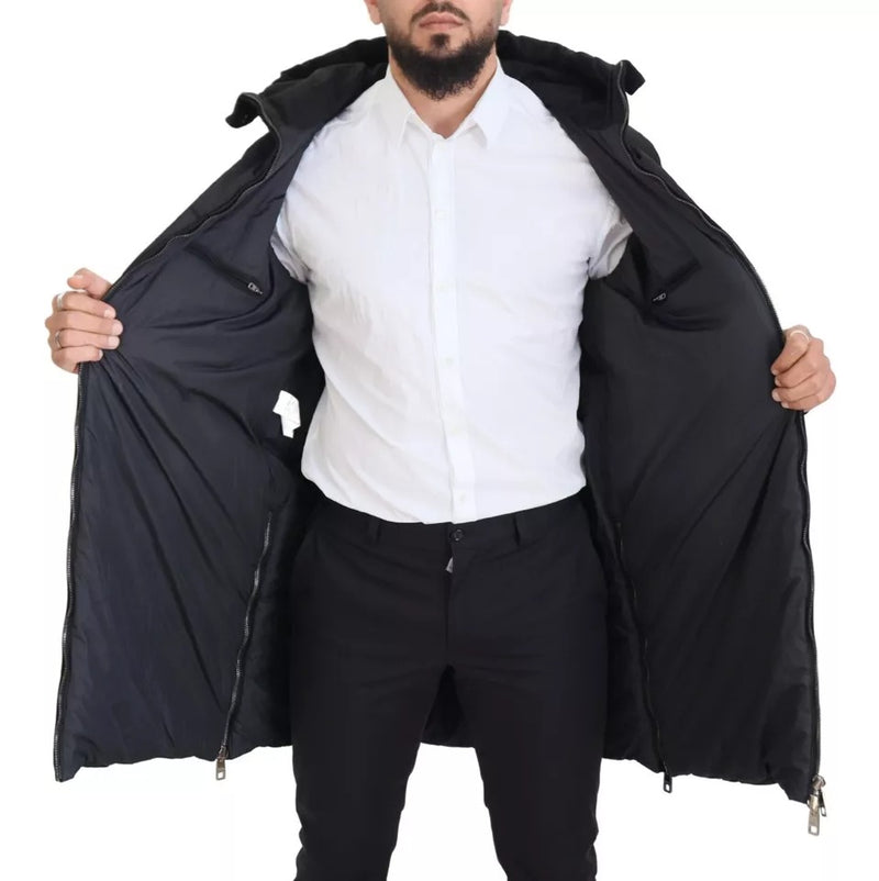 Dolce & Gabbana Zwarte Nylon Parka Jas met Kap, Winterjas