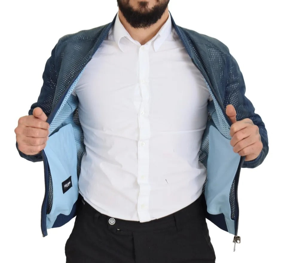 Dolce & Gabbana veste zippée en cuir bleu perforé