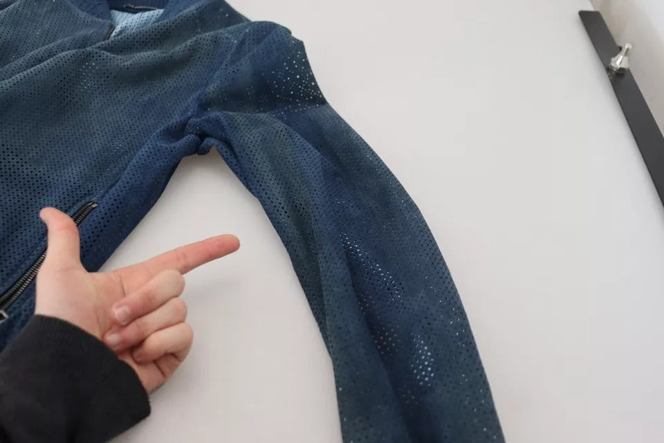 Dolce & Gabbana veste zippée en cuir bleu perforé