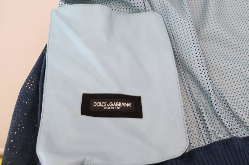 Dolce & Gabbana blauwe leren jas met perforaties en ritssluiting