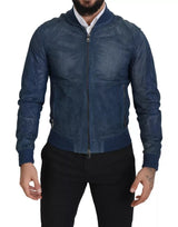Dolce & Gabbana veste zippée en cuir bleu perforé