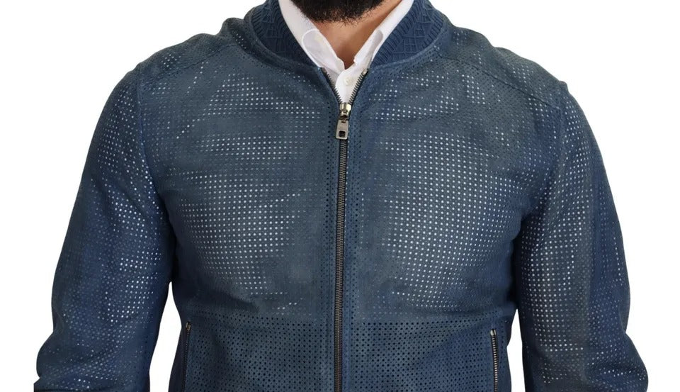 Dolce & Gabbana veste zippée en cuir bleu perforé