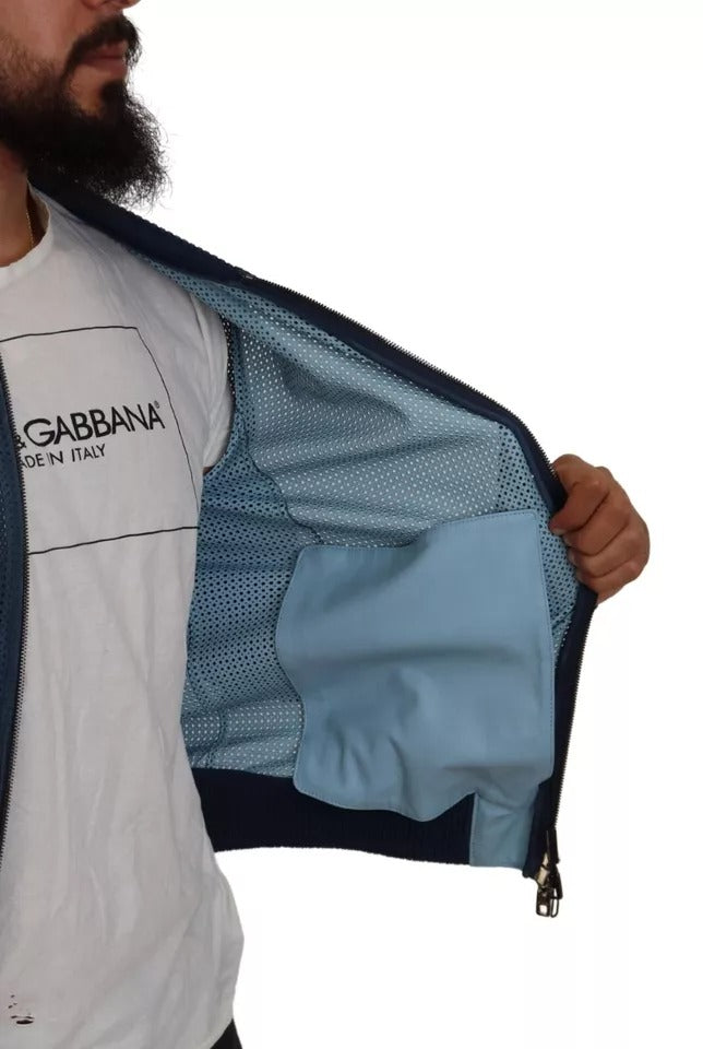 Dolce &amp; Gabbana veste zippée en cuir bleu perforé
