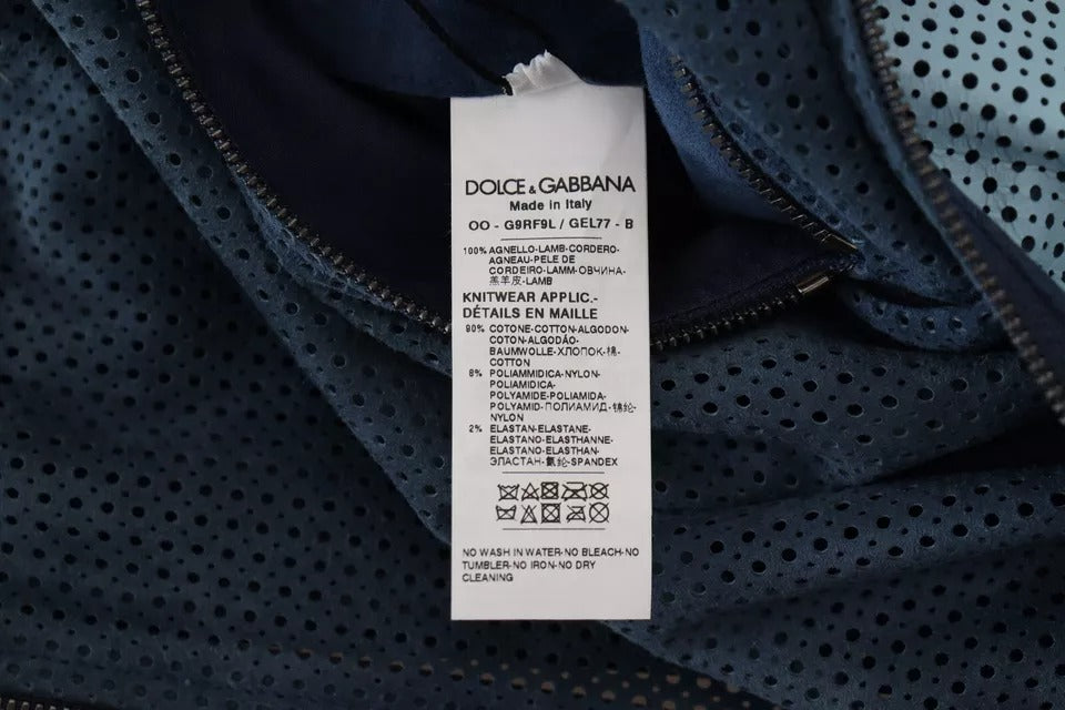 Dolce &amp; Gabbana veste zippée en cuir bleu perforé