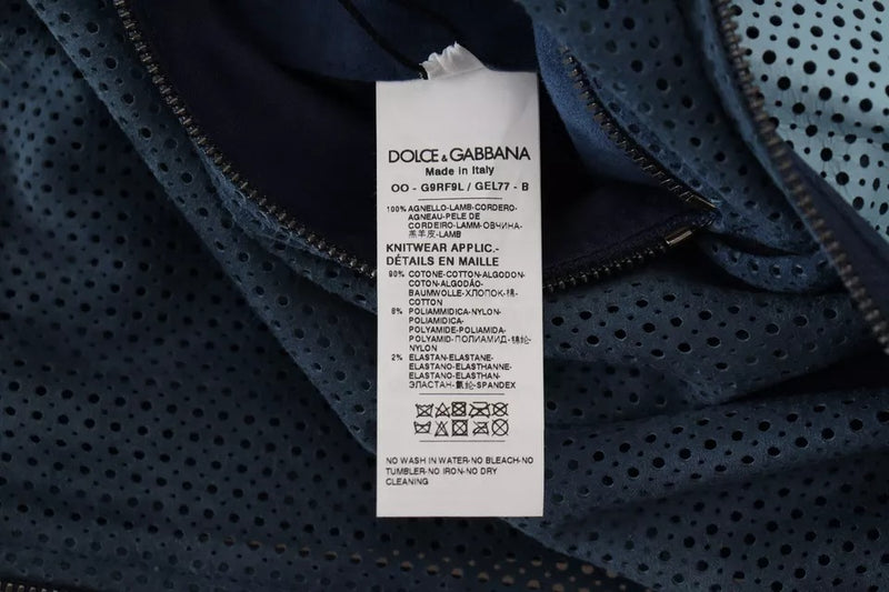 Dolce &amp; Gabbana veste zippée en cuir bleu perforé