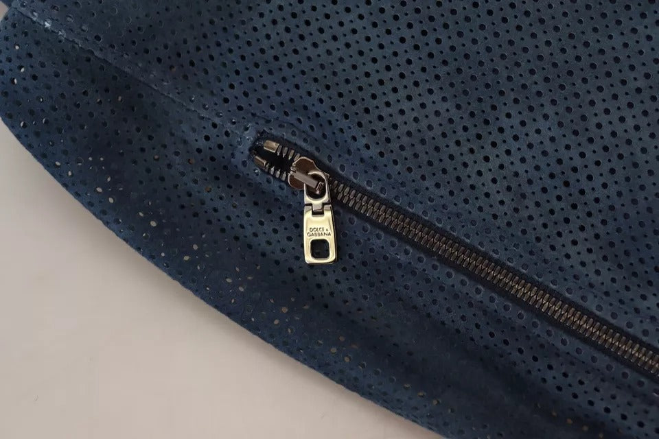Dolce &amp; Gabbana veste zippée en cuir bleu perforé
