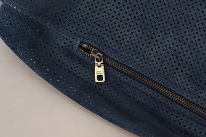 Dolce &amp; Gabbana veste zippée en cuir bleu perforé
