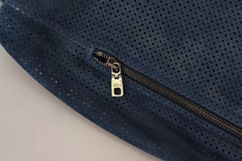 Dolce &amp; Gabbana veste zippée en cuir bleu perforé