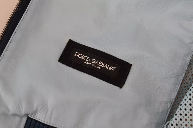 Dolce &amp; Gabbana veste zippée en cuir bleu perforé