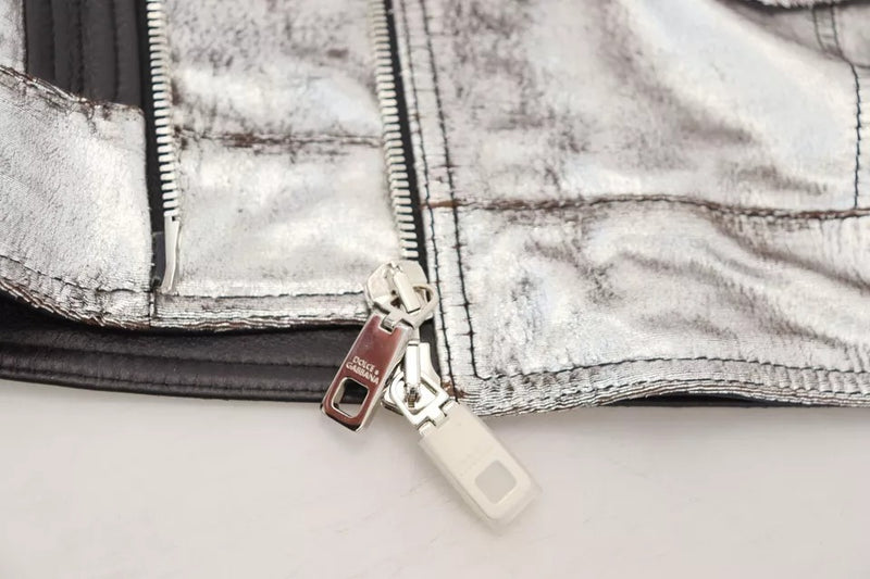 Dolce & Gabbana leren bikerjas van zilverkleurig lammerenleer