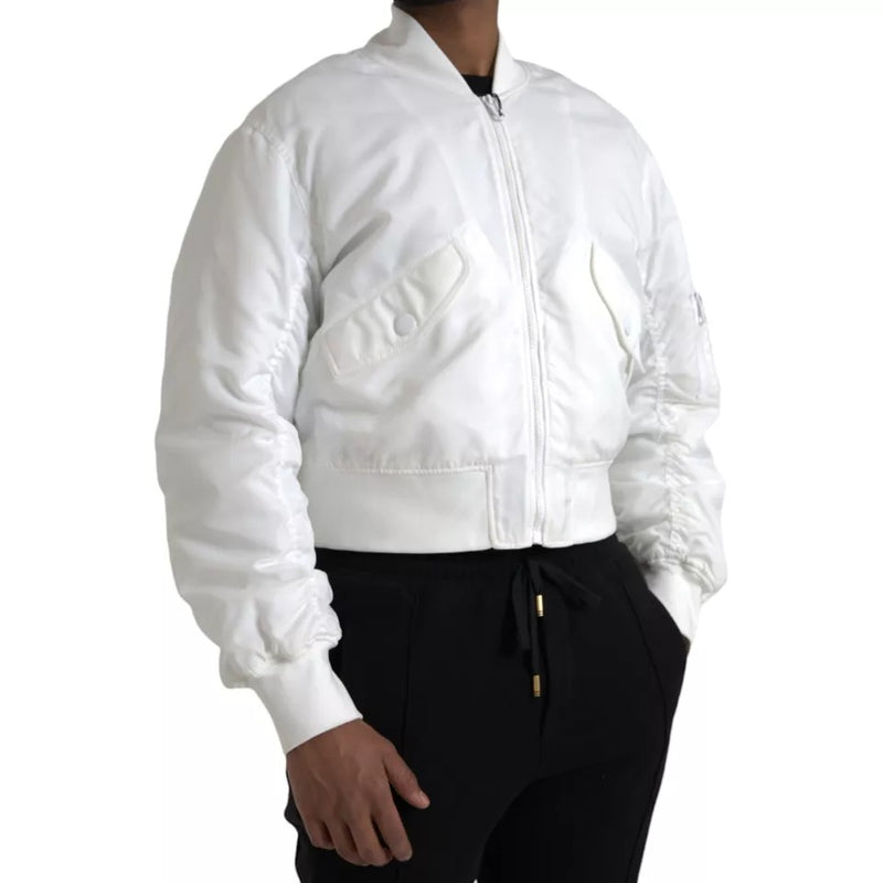 Dolce & Gabbana wit bomberjack met lange mouwen en ritssluiting