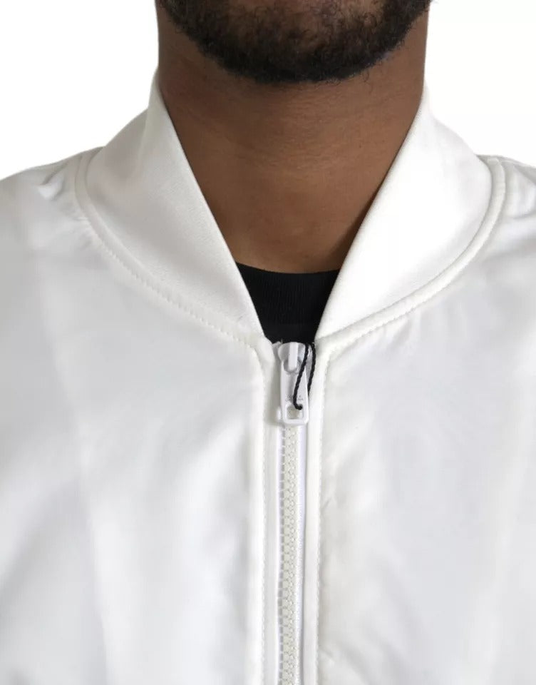 Veste bomber blanche à manches longues et fermeture éclair intégrale de Dolce & Gabbana