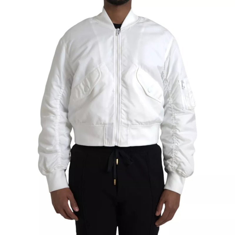 Dolce & Gabbana wit bomberjack met lange mouwen en ritssluiting