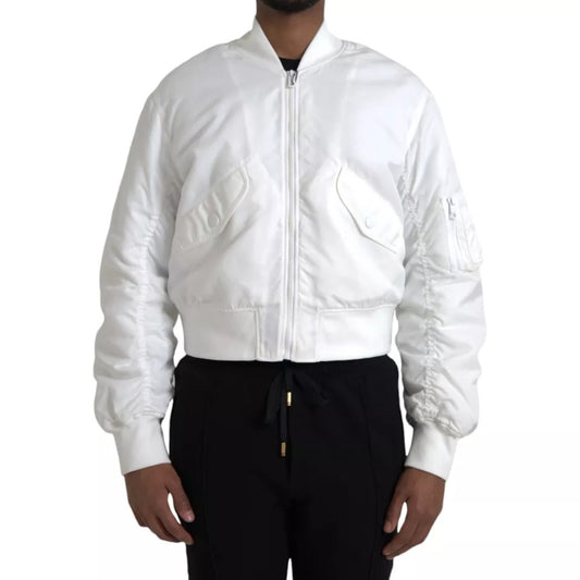 Veste bomber blanche à manches longues et fermeture éclair intégrale de Dolce & Gabbana