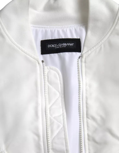 Veste bomber blanche à manches longues et fermeture éclair intégrale de Dolce & Gabbana