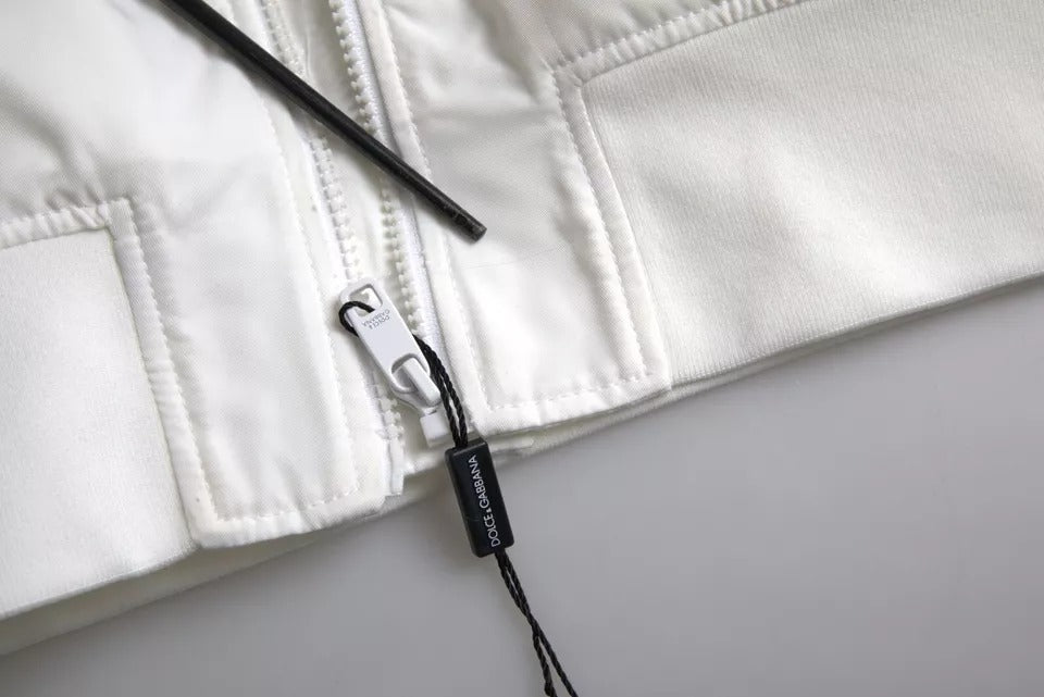 Veste bomber blanche à manches longues et fermeture éclair intégrale de Dolce & Gabbana