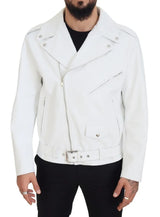 Veste motard en cuir blanc à fermeture éclair Dolce & Gabbana