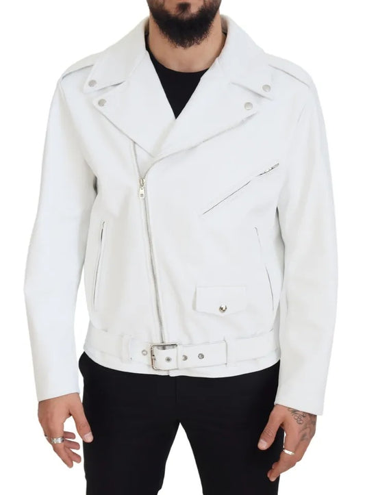 Dolce & Gabbana wit leren bikerjack met rits