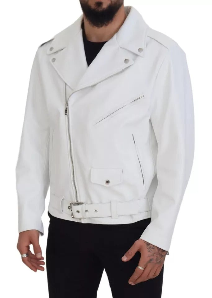 Dolce & Gabbana wit leren bikerjack met rits
