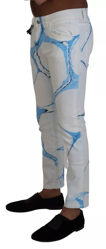 Dolce &amp; Gabbana witte en blauwe katoenen skinny jeans