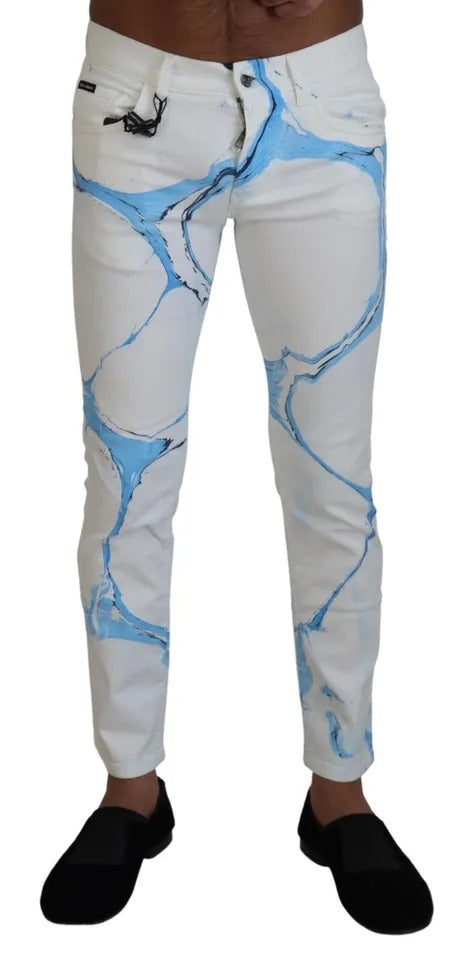 Dolce &amp; Gabbana witte en blauwe katoenen skinny jeans