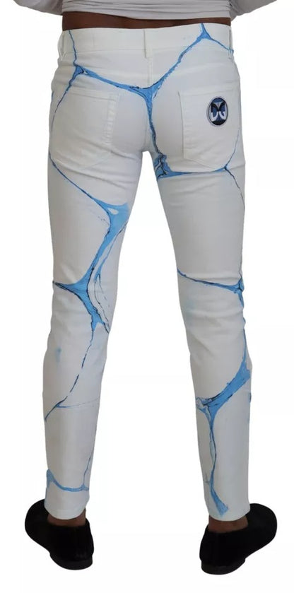 Dolce &amp; Gabbana witte en blauwe katoenen skinny jeans