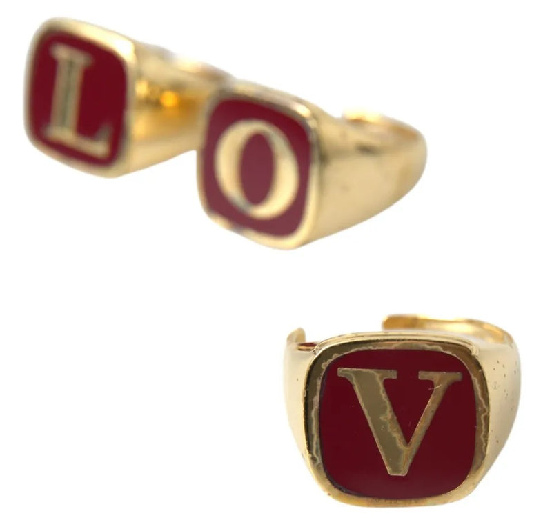 Dolce & Gabbana Gold Brass LOVE Enamel Set of 3 Rings