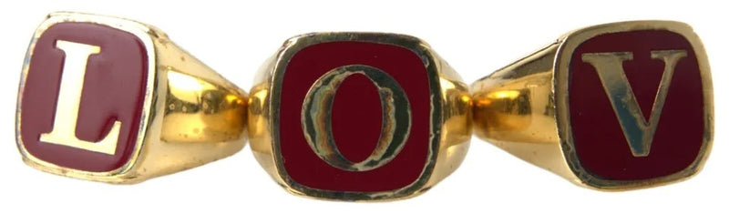 Dolce & Gabbana Gold Brass LOVE Enamel Set of 3 Rings