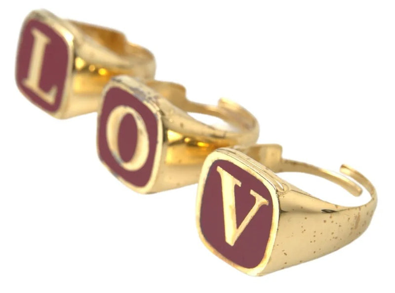 Dolce & Gabbana Gold Brass LOVE Enamel Set of 3 Rings