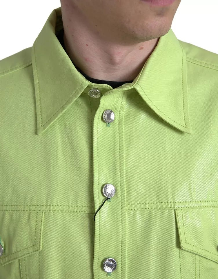 Dolce &amp; Gabbana Groen Katoenen Overhemd met Kraag en Knopen