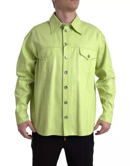 Chemise à manches courtes et col boutonné en coton vert de Dolce &amp; Gabbana